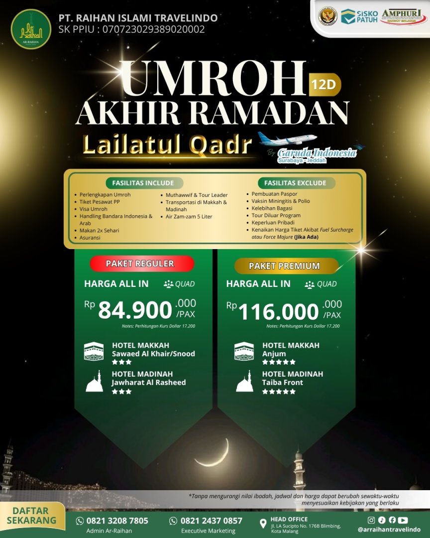 UMROH AKHIR RAMADHAN LAILATUL QADR 12 HARI